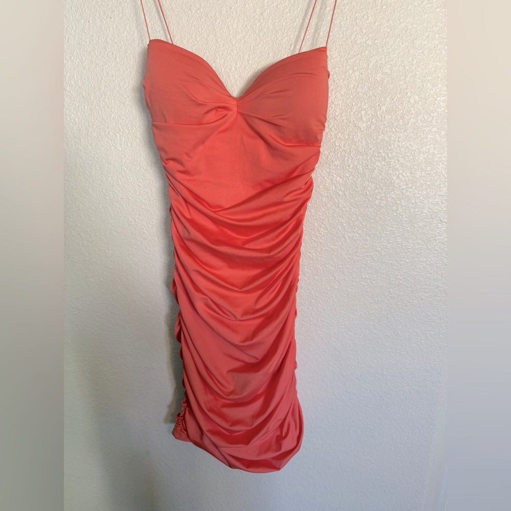Oh Polly Ruched Coral Dress Size 4